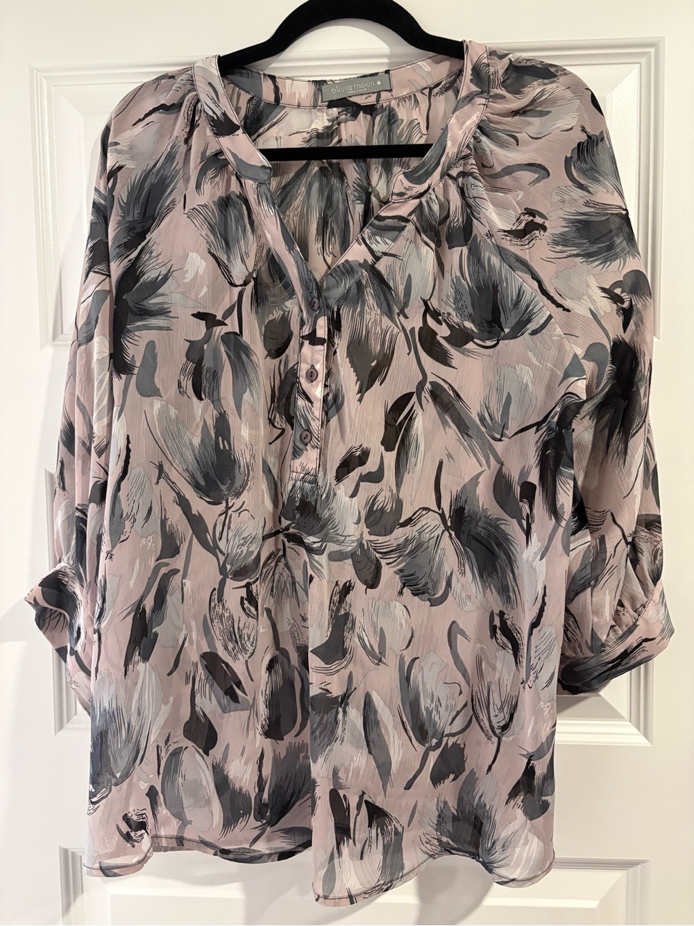 Olivia Moon Pink Floral V-Neck Button Front Blouse